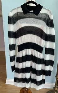 RED VALENTINO Black and Ivory Wide Stripe LS Mohair Blend Knit Dress L - Picture 1 of 8