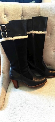 Stivali al ginocchio Ugg Raya neri in pelle camoscio + pelliccia pelle di pecora 8