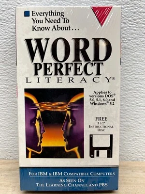Vtg WORD Perfect Literacy VHS Tape With 3 1/2 Inch Flopy Disc For IBM Sealed - Image 1 of 4