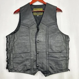 Hudson Leather Vest Biker Motorcycle Woven Lace Up Genuine Mens 3XL Pockets - Picture 1 of 9