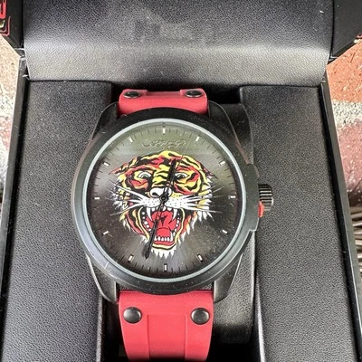 Ed Hardy Watch Mens Tiger Red Silicone Strap 46mm Fashion Casual New With Box - Image 1 of 4