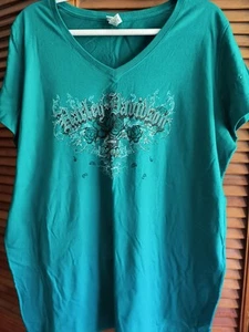 Harley Davidson grünes T-Shirt mit V-Ausschnitt Größe 2X - Bild 1 von 6