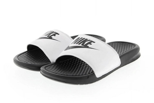 Nike Benassi JDI Swoosh Slides sandali ciabatte bianco nero taglia 7 343880 100