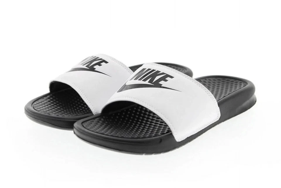 Nike Mens Benassi JDI Slides Size 14 White Black 343880-100 Sandals
