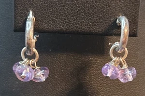 Pendientes de plata de ley 925 amatista púrpura colgante 3/4" gancho 2 g - Imagen 1 de 9