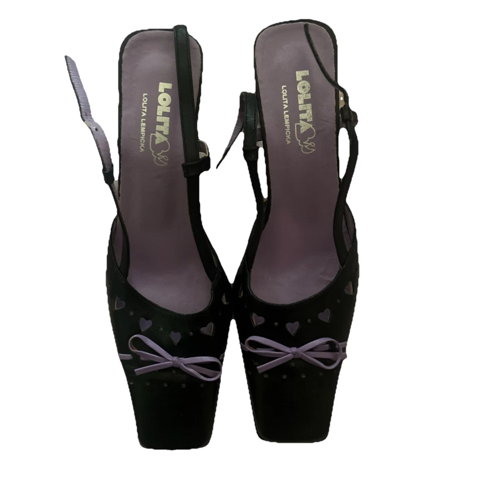 Mulas de Tacón Lolita Lempicka con Puntera Cuadrada en Cuero Negro, Recortes Corazón Foto 1 de 4