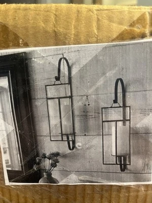 "Par de apliques de pared de velas de vidrio con paneles Pottery Barn de 25"" de alto nuevo en caja" Foto 1 de 4