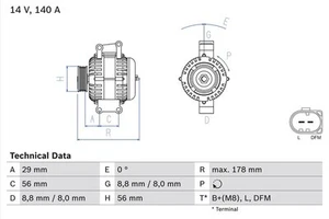 Alternador bosch para AUDI A3 1.8 TFSI 0 986 046 180 - Imagen 1 de 2