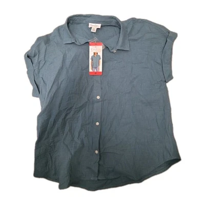Jessica Simpson Women's Short Sleeve Gauze Top, Blue Medium - Image 1 of 2