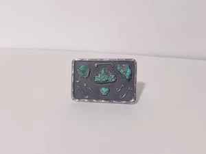 Vtg Native American Sterling Silver Turquoise Cluster Handmade Buckle EF Signed - Picture 1 of 5