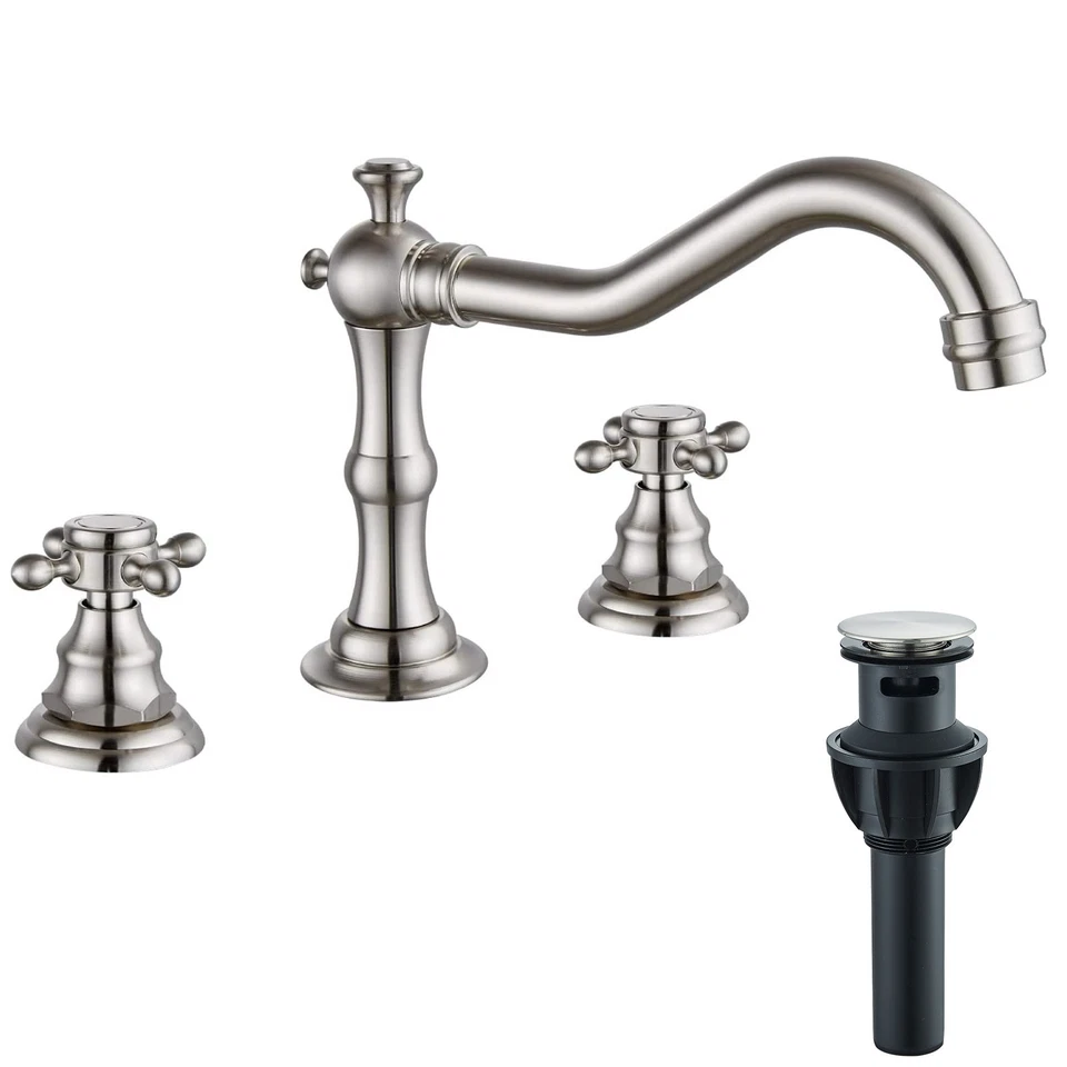 Brushed Nickel Waterfall Bathroom Basin Sink Faucet 3 Holes 2 Handles Mixer Tap