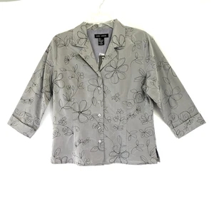 Giacca blusa Anne Carson donna M grigia seta ricamo floreale maniche 3/4 nuova con etichetta - Foto 1 di 14
