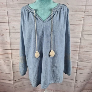 J Jill Denim Top Damen groß blau bestickt Chambray Bauern Cottagecore Boho - Bild 1 von 12