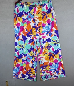 Pantalone donna LAUREN RALPH LAUREN gamba larga stampa multi floreale nuovo con etichette taglia 2X Plus - Foto 1 di 10
