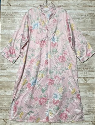 Abrigo de casa Miss Elaine Petites vintage rosa floral cremallera completa para mujer bolsillos PL Foto 1 de 4