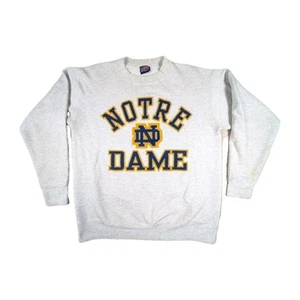 Vtg XL Notre Dame University Fighting Irish Crewneck Heather Gray Sweatshirt USA - Afbeelding 1 van 11