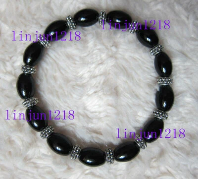 Natural 8x12mm Black Onyx Bead Bracelets With Tibetan Silver Spacers 7.5'' - Image 1 of 4