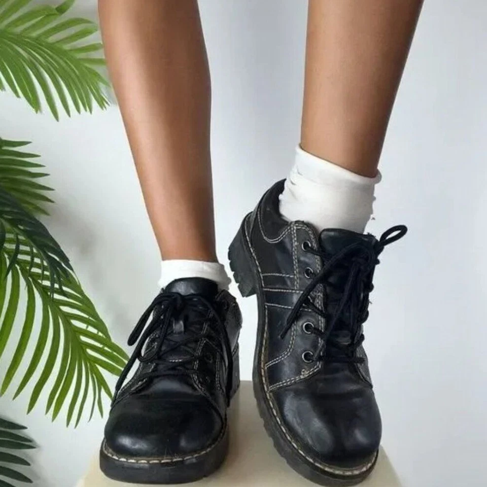 Oxford Grunge Route 66 Negro Indie Whimsigoth Grueso Preppy Años 90 De Colección Y2K 10 Foto 1 de 4