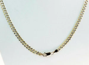 4,00 mm 22" 15,00 gm 14k Gold zweifarbig einfarbig Herren kubanisch weiß Pflaster Kette Halskette - Bild 1 von 4