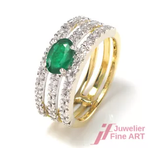 Ring 750/18K Gelbgold Weißgold Smaragd 45 Brillanten ca. 0,30 ct W-SI Gr. 54 - Bild 1 von 1