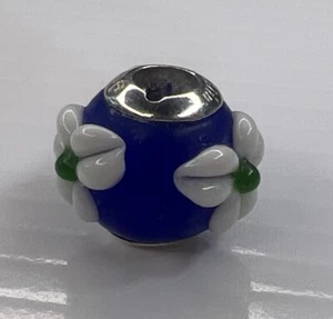 NEU HALIA 925 Sterling Silber Bead Charm Kobaltblau Weiß Blume Glas Murano - Bild 1 von 7