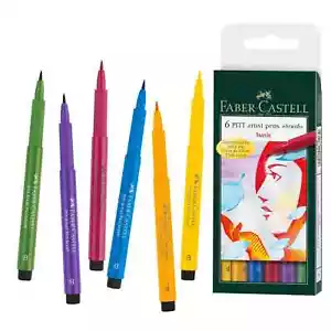 Faber Castell Pitt Artist Pen, Brush - Basic Wallet of 6 - #167103 - Picture 1 of 4