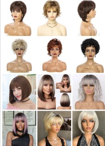 Women Ladies Real Natural Short Straight Curly Wavy Hair Wigs Cosplay Full Wig - Picture 1 of 43
