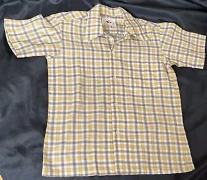 Vtg 60s/70s GOLDEN WARRIOR Boys Short Sleeve Button Shirt~Boys 14~MCM~Plaid - Picture 1 of 9