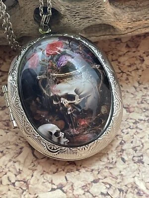Collar medallón recuerdo boda púrpura foto florero calavera hechizo amor plata rosa Foto 1 de 4