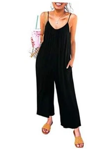 Womens Casual Jumpsuits Loose Overalls Summer XX-Large A Solid Black - Picture 1 of 7