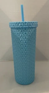 26oz Blue Plastic Studded Tumbler with Straw - Picture 1 of 6