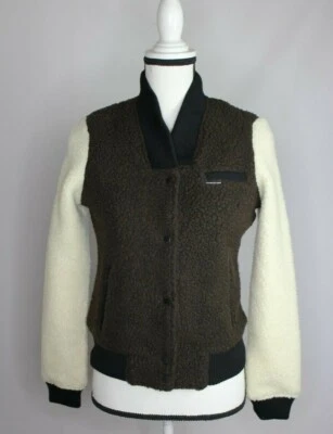 Jaqueta de beisebol feminina Sherpa somente membros com mangas contrastantes tamanho XS nova com etiquetas - Imagem 1 de 4