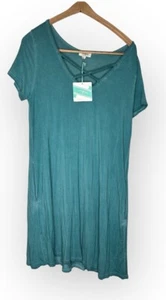 Umgee large Teal washed out short sleeve criss cross v-neck t-shirt dress Pocket - Picture 1 of 6