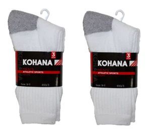 KOHANA Men's Athletic Crew Socks, White w/Grey Heel&Toe, 6 pairs - Picture 1 of 1