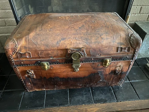 Antique Embossed Sole Leather Document/Portfolio/Steamer Trunk - 1870s Cover