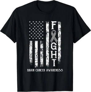 NUEVA Camiseta Regalo Brain Cancer Warrior Bandera de Estados Unidos Motivación Apoyo - HECHA EN EE. UU. - Imagen 1 de 12