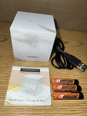 Cloudnola Block Clock 3-in-1 LED Alarm Clock Temperature White NIB - Image 1 of 4