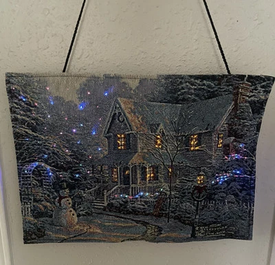 De colección ~ Thomas Kinkade ~ Noche antes de Navidad ~ Tapiz de fibra óptica iluminado Foto 1 de 4