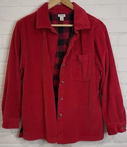 Camicia LL Bean rossa in velluto a coste con bottoni | uomo media | shacket foderata in flanella vintage - Foto 1 di 10