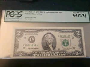 1995 Star FRN $2 Dollars Millennium. 1936-L* PCGS 64PPQ VERY CHOICE NEW - Picture 1 of 2
