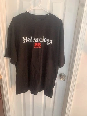 Balenciaga black cotton t-shirt with a distressed logo Large Oversized - Image 1 of 4