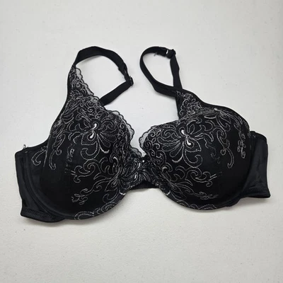 Sujetador Playtex Mujer 40C Negro Floral Camiseta Con Aros Encaje Bordado Foto 1 de 4