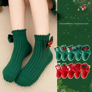 Red Green Leg Warmers Cotton Princess Socks New Christmas Hosiery Gift - Picture 1 of 22