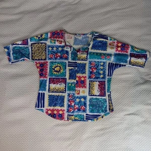 Act III VTG 90's Button Down Funky Print T-shirt Top Missing Top Button Sz Small - Picture 1 of 11