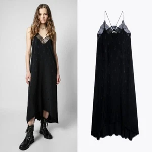 NUEVO CON ETIQUETAS $479 ZADIG & VOLTAIRE Guitarra Seda Vestido Risty NEGRO TALLA M - Imagen 1 de 6