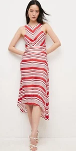 KAREN Millen Stripe Cross Front Asymmetrical Midi Dress Sz 14 BNWT - Picture 1 of 6