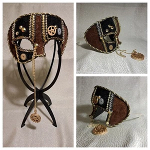 Maya-Lulu Black Brown Gold Half Face Masguerade Ball Mask Mardi Gras Party Mask - Picture 1 of 14