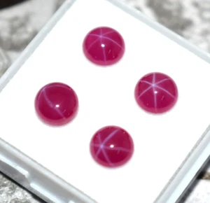 Certified 4 PCS New Red Star Ruby Cabochon Cut 6 Rays Ruby Loose Gemstone - Picture 1 of 12
