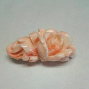 Coral Carved Rose Flower Brooch Pink Obidome Japanese Kimono Clear Coating