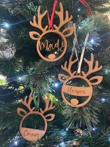 PERSONALISED CHRISTMAS REINDEER ORNAMENT | DECORATION | XMAS | CUSTOM | PLYWOOD - Picture 1 of 4